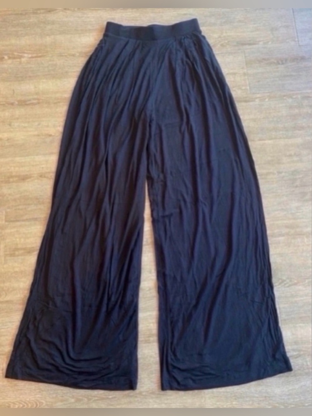 Women’s Black Self-Double Layer Wide Leg Pants Medium - Picture 3 of 4